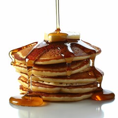 a stack of pancakes with syrup and syrup drizzle