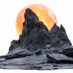 a mountain with a full moon in the background