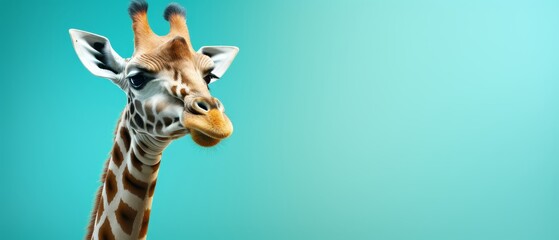 Content giraffe on light green background, soft focus, space for text