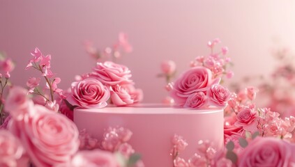 Product background with podium and pink flower