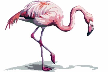 pixel art, illustration of a flamingo