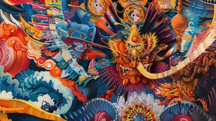 Obraz premium American Strength, American Dream, techno-futurism blending, Japanese woodblock prints, 8k