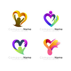 Set Love care logo and people design combination, unity logos