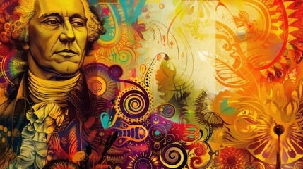 Fototapeta premium American Strength, Colonial Settlements, dreamy fantasy realms painted with vibrant strokes, ancient Egyptian hieroglyphics, SFX