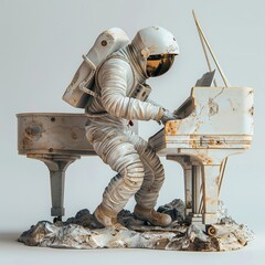 a statue of an astronaut playing a grand piano