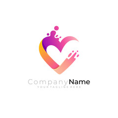 Love care logo with swoosh design template, charity logos, water icon
