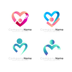 Set love care logo with people design social, community design vector
