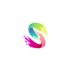 Water swoosh logo and letter S design combination, 3d colorful design