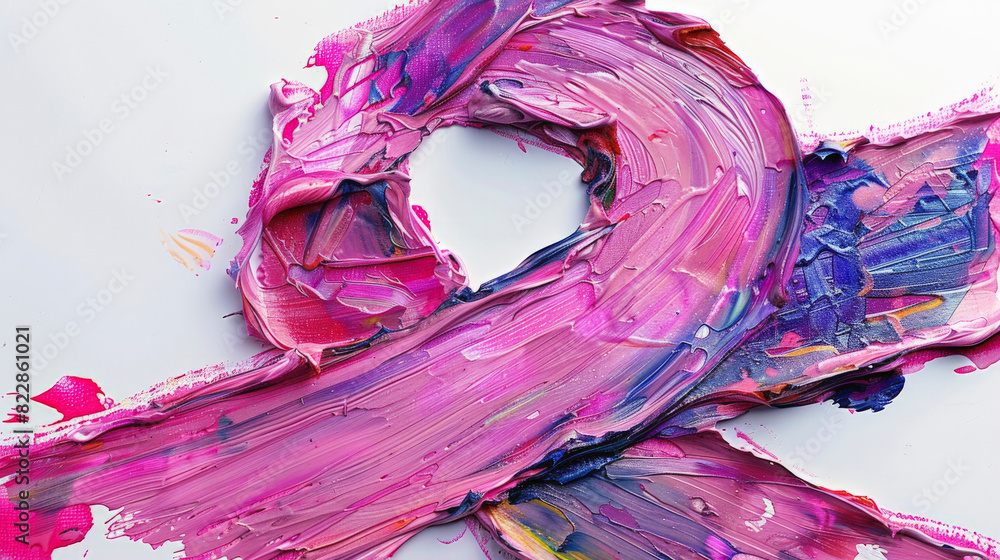 Poster abstract swirl of vibrant pink and purple paint strokes with hints of blue on a white background, cr