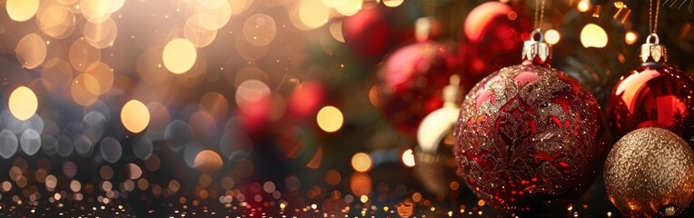 Shimmering Christmas Baubles on Textured Background: Festive Holiday Banner or Greeting Card Decoration Template - Powered by Adobe