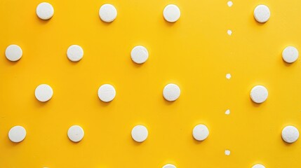 White polka dots on yellow background, flat lay, top view. Minimal concept. stock photo contest winner, high resolution photo, high detail, stock quality