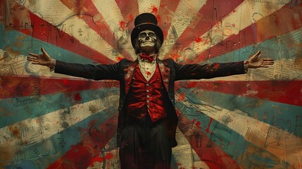 Fototapeta premium A ringmaster in a top hat announcing the next act with a flourish,