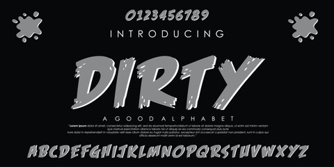Grunge and dirty Texture alphabet font Vector brush letters. Minimal technology typography, Creative urban sport fashion futuristic font and with numbers. vector illustration eps 10