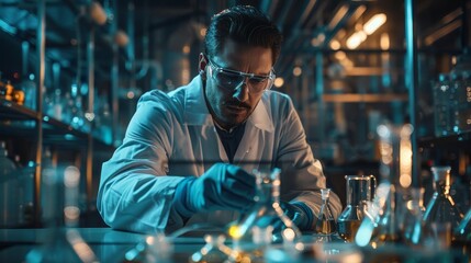 Fototapeta premium A scientist activating a time travel device in a cuttingedge laboratory,