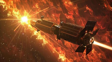 Fototapeta premium A spacecraft equipped to detect and study cosmic rays in deep space,