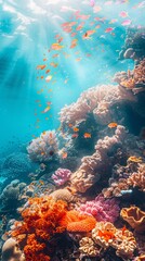 Obraz premium Reef awareness day background concept with copy space area for text. World Oceans Day and World Water Day. Beautiful sea background