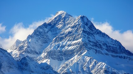 Naklejka premium A majestic mountain peak standing tall and regal against a backdrop of clear blue skies.