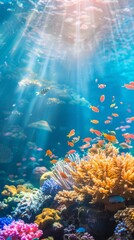 Fototapeta premium Reef awareness day background concept with copy space area for text. World Oceans Day and World Water Day. Beautiful sea background