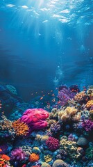 Obraz premium Reef awareness day background concept with copy space area for text. World Oceans Day and World Water Day. Beautiful sea background