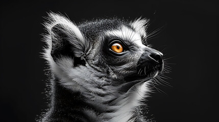 Naklejka premium portrait of Lemur with vivid orange eyes on black background