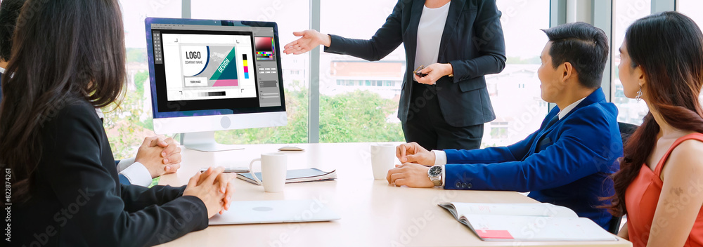 Aufkleber graphic designer software for modern design of web page and commercial ads showing on the computer s