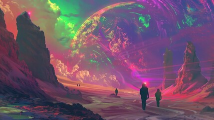 Fototapeta premium Border protection, July Fourth Weekend, colorful fantasy illustrations that transport you to other worlds, digital glitch art, HD