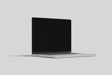 Realistic laptop with blank screen mockup side view angle
