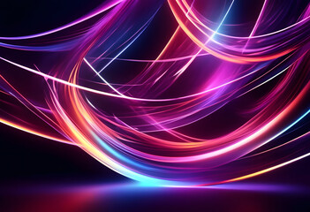 Abstract light trails in vibrant colors of pink, purple, and blue on a dark background.