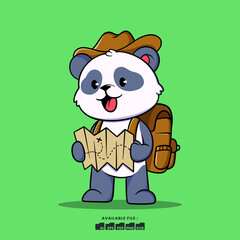 Vector Illustration Cute panda hiking with backpack Cute Cartoon