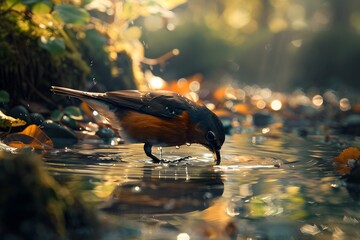 a bird is drinking in the river - Powered by Adobe