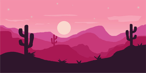Vector illustration of summer desert landscape in the morning