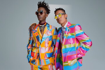 Two Men in Vibrant Fashion Suits.