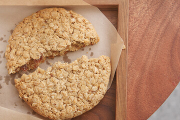 Delicious fresh baked oatmeal cookies on a tray 