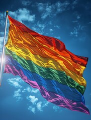 A rainbow lgbtq pride flag in vibrant colors. 