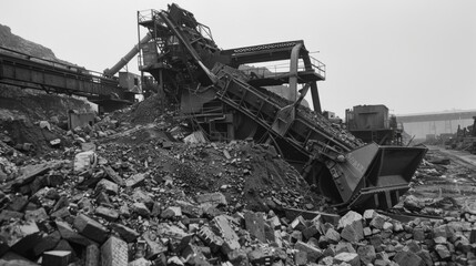 Heavy machinery at the coking plant used to crush and process large chunks of coal.