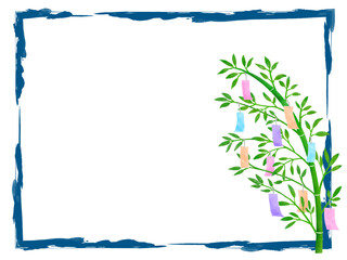 Obraz premium 七夕の笹飾りと筆で描いたラインのフレーム