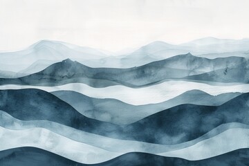 Fototapeta premium A minimalistic landscape drawing created with watercolor brushstrokes and textures, perfect for abstract art prints and decorations. Features beautiful lines and waves in a 3D artwork.