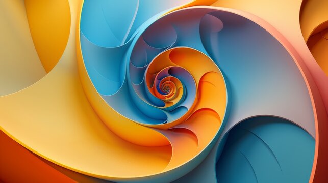 An abstract background featuring a golden ratio spiral in shades of generally colourful of three colors