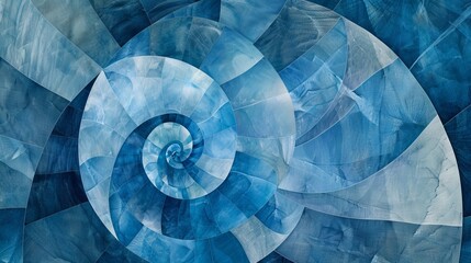 An abstract background featuring a golden ratio spiral in shades of chambray blue