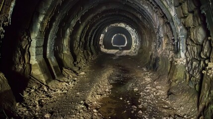 Naklejka premium Ghostly abandoned mine tunnels now home to bats and other creatures.
