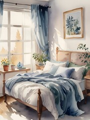 Cozy Bedroom Watercolor Illustration Art