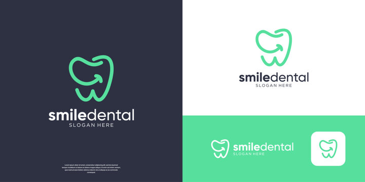 Dental clinic logo with linear and smile logo design.