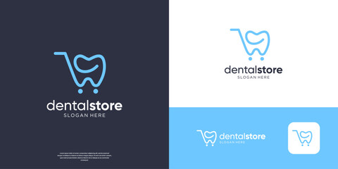 Dental care logo icon with abstract cart linear logo design.