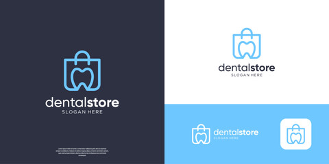 Simple dental clinic and shopping bag symbol logo design.