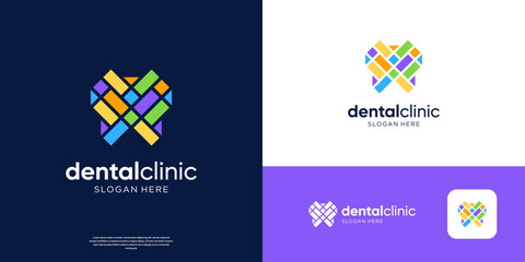 Colorful mosaic dental care logo design. Geometric dentistry logo design template.