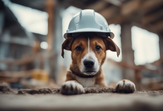 hat dog wearing innovating construction techniques site metalworking hard cute dreamy mastery