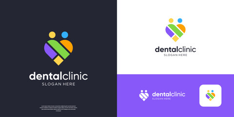 Colorful dental care logo template. Duo people symbol with abstract love logo design.