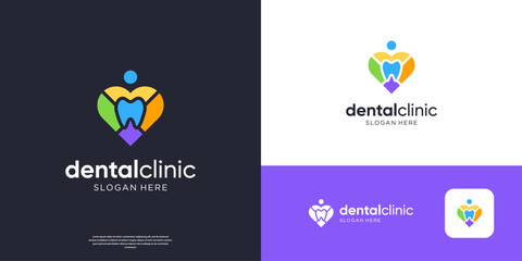 Dental logo icon colorful with love or heart symbol logo design.