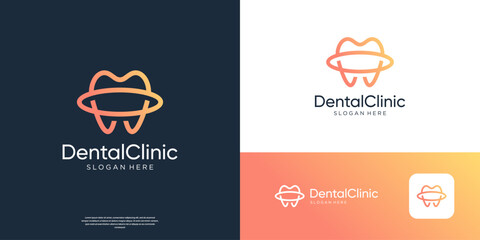 Linear dental care logo design template.
