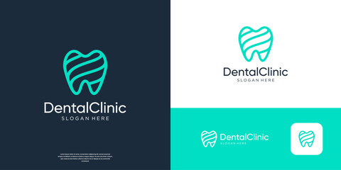 Minimalist dental clinic logo template. Modern linear health care logo design symbol.
